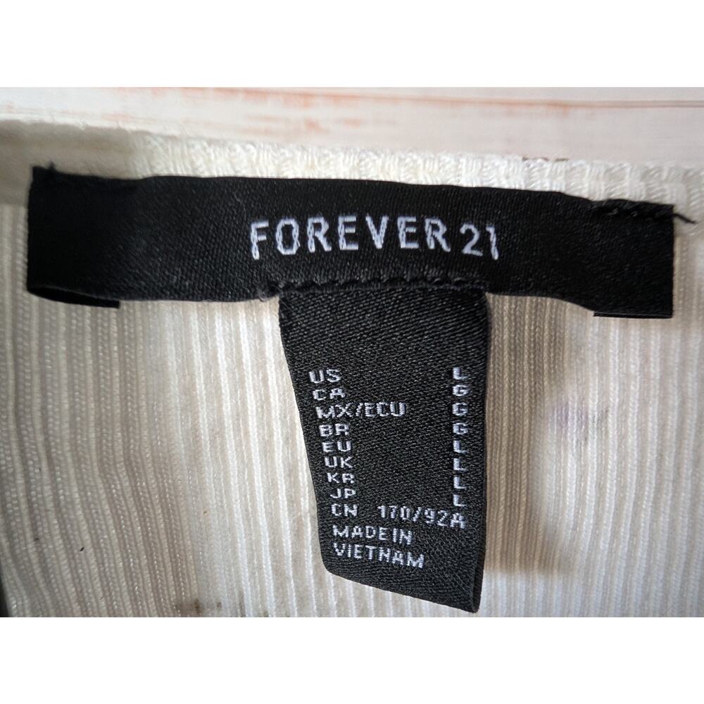 Forever 21 Ditsy Floral Crop Top White Lace Trim V-Neck Ribbed Y2K Cottagecore L - Picture 2 of 13